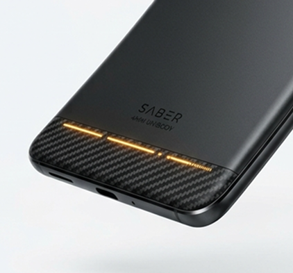 Carbon fiber grip and thermal LED vents on Saber unibody