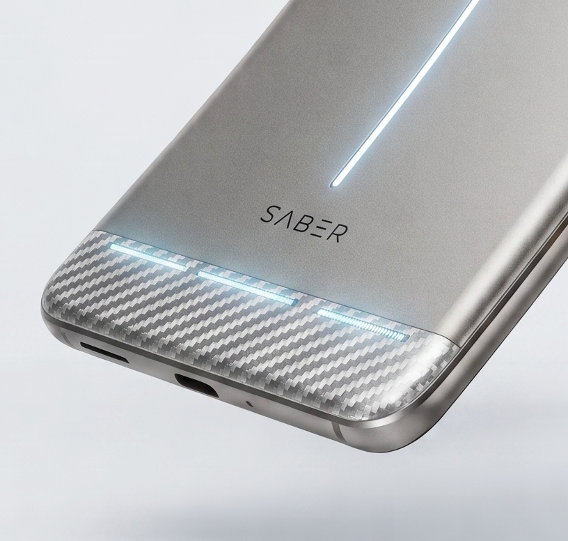 Carbon fiber grip and thermal LED vents on Saber unibody